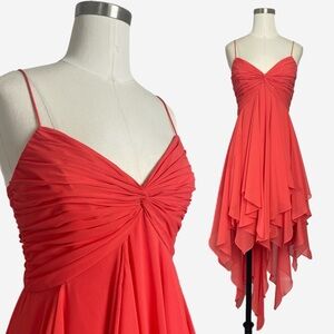 Cache Orange coral asymmetric cascading ruffle pleated bust mini dress fairy 4